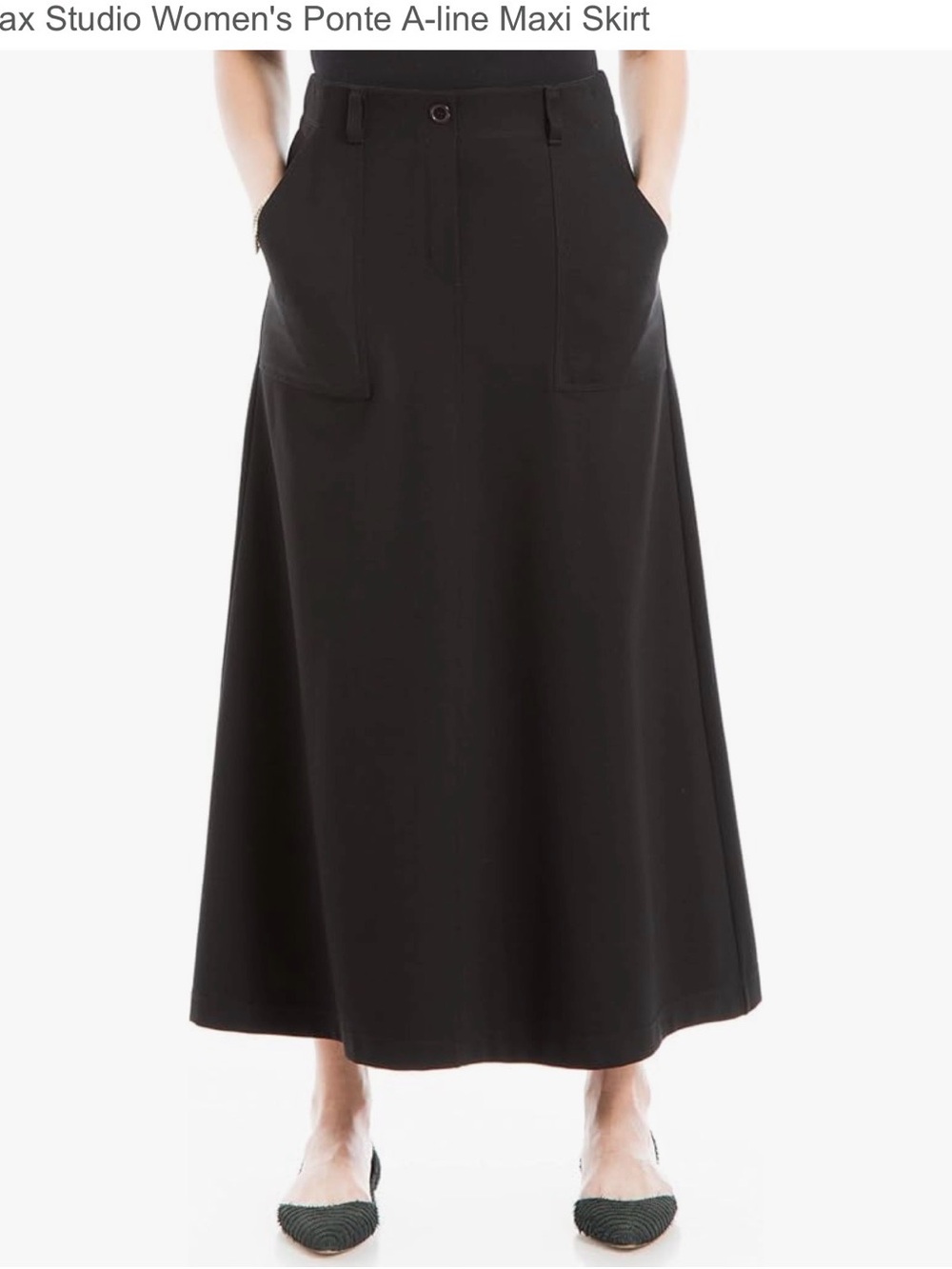 Max Studio Cream-White Ponte A-line maxi skirt
